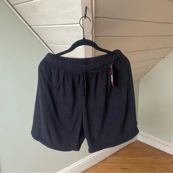 NWT VTG Reebok Black Drawstring Terry Cotton Blend Women's Shorts Size Large - Picture 2 of 9